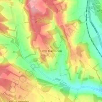 Little Hampden topographic map, elevation, terrain