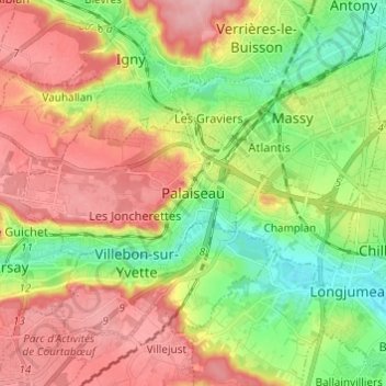 Palaiseau topographic map, elevation, terrain