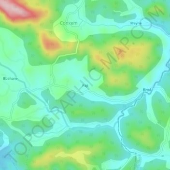 Paji topographic map, elevation, terrain