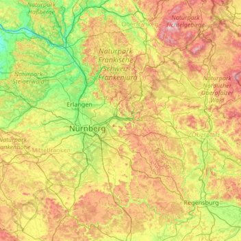 Nürnberger Land topographic map, elevation, terrain