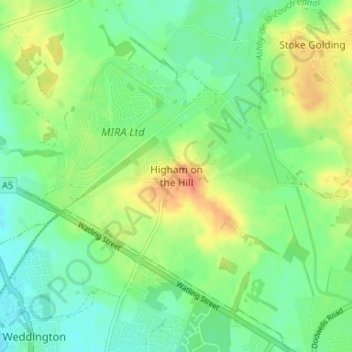 Higham on the Hill topographic map, elevation, terrain