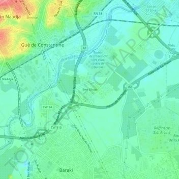 Ben Ghazi topographic map, elevation, terrain