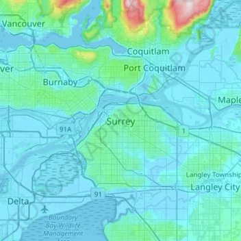 Surrey topographic map, elevation, terrain