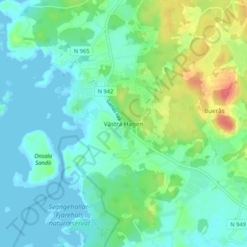 Västra Hagen topographic map, elevation, terrain