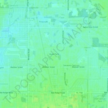 Hyde Park topographic map, elevation, terrain