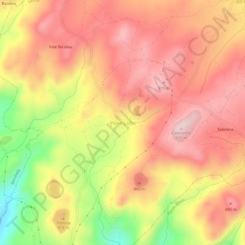 Pena Lobo topographic map, elevation, terrain