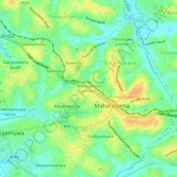 Wattegedara Junction topographic map, elevation, terrain