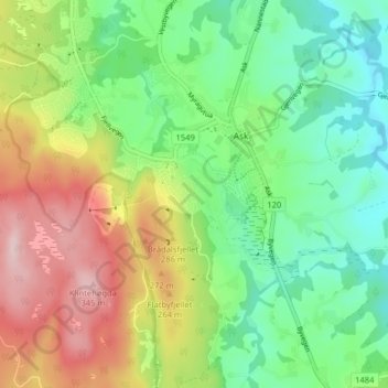 Brådal topographic map, elevation, terrain