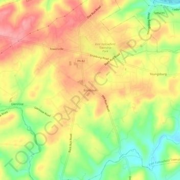 Ercildoun topographic map, elevation, terrain