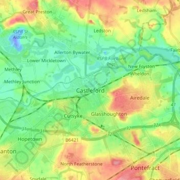 Castleford topographic map, elevation, terrain