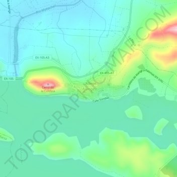 Alange topographic map, elevation, terrain