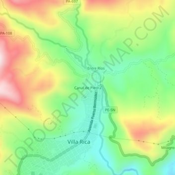 Canal de Piedra topographic map, elevation, terrain