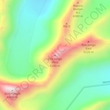 Dzo Jongo West topographic map, elevation, terrain