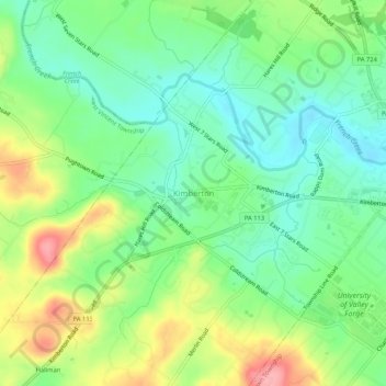 Kimberton topographic map, elevation, terrain