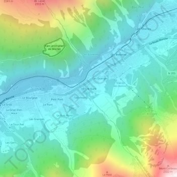 Vers le Nant topographic map, elevation, terrain