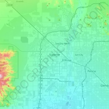 Surprise topographic map, elevation, terrain
