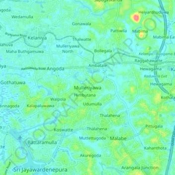 Mulleriyawa topographic map, elevation, terrain