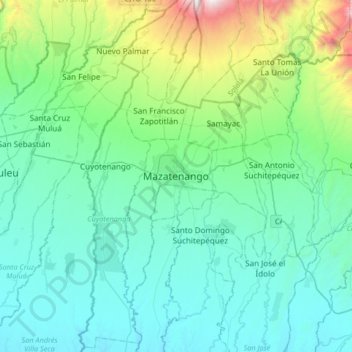 Mazatenango topographic map, elevation, terrain