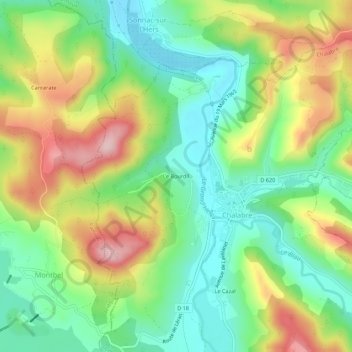Le Bourdil topographic map, elevation, terrain