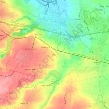 Carjégu topographic map, elevation, terrain