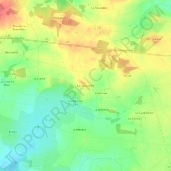 La Hunaudière topographic map, elevation, terrain