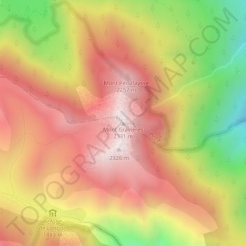 Mont Gravières topographic map, elevation, terrain