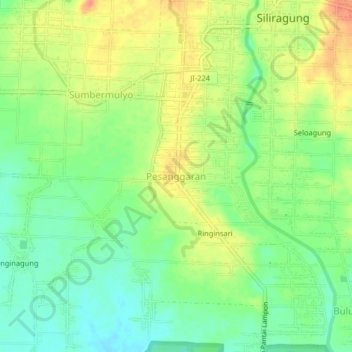 Pesanggaran topographic map, elevation, terrain