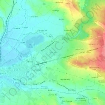 Lugan Bas topographic map, elevation, terrain