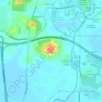 Bukit Tampoi topographic map, elevation, terrain