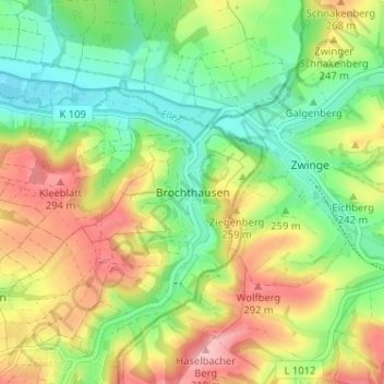 Brochthausen topographic map, elevation, terrain