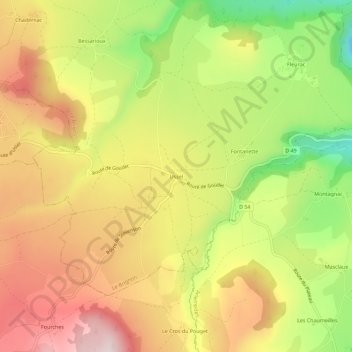 Ussel topographic map, elevation, terrain