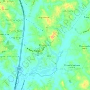 Diyagama topographic map, elevation, terrain