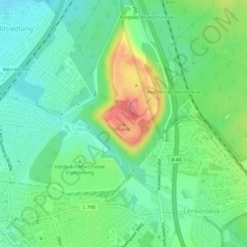 Halde topographic map, elevation, terrain