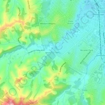 Henderson Valley topographic map, elevation, terrain
