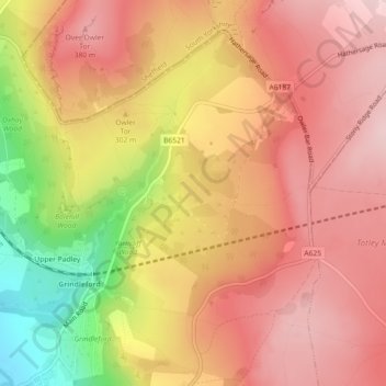 Longshaw Estate topographic map, elevation, terrain