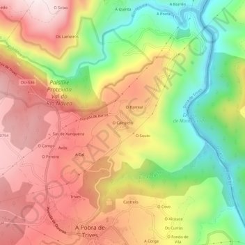 O Campelo topographic map, elevation, terrain