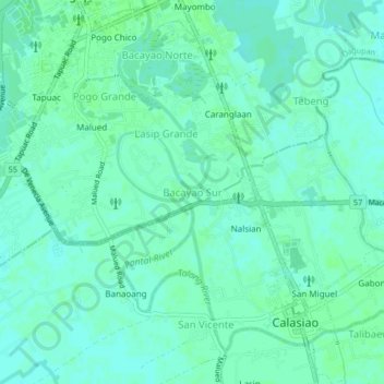 Bacayao Sur topographic map, elevation, terrain