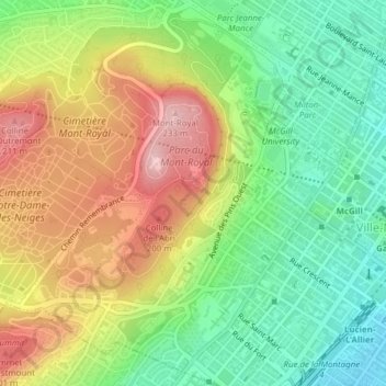 Mount Royal Park topographic map, elevation, terrain