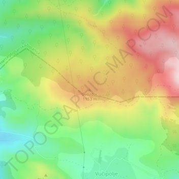 Gvozdac topographic map, elevation, terrain