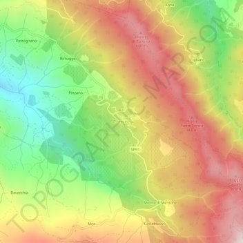 Pomino topographic map, elevation, terrain