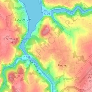 Lannigou topographic map, elevation, terrain