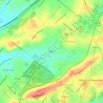 Roslyn topographic map, elevation, terrain