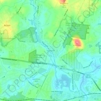 East Acton topographic map, elevation, terrain