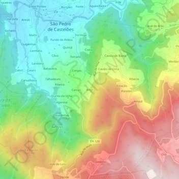 Areal topographic map, elevation, terrain