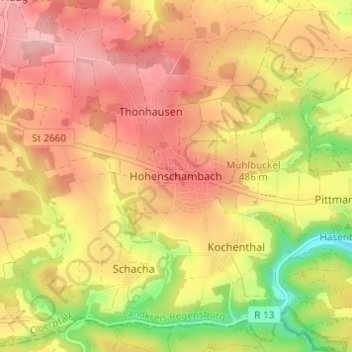 Hohenschambach topographic map, elevation, terrain