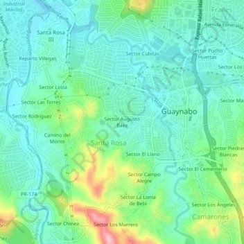 Sector Augusto Báez topographic map, elevation, terrain
