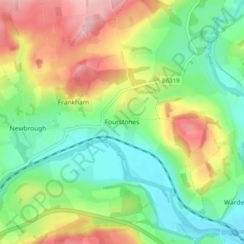 Fourstones topographic map, elevation, terrain