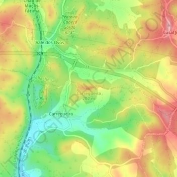 Carregueira topographic map, elevation, terrain
