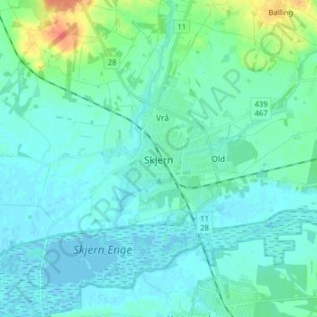 Skjern topographic map, elevation, terrain