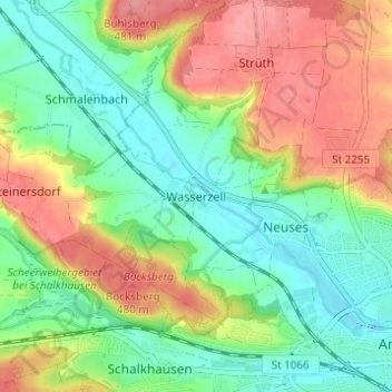 Wasserzell topographic map, elevation, terrain
